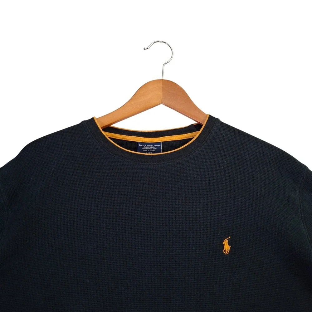 Polo Ralph Lauren Sleepwear Men's Large Black Waffle Knit Thermal Long Sleeve